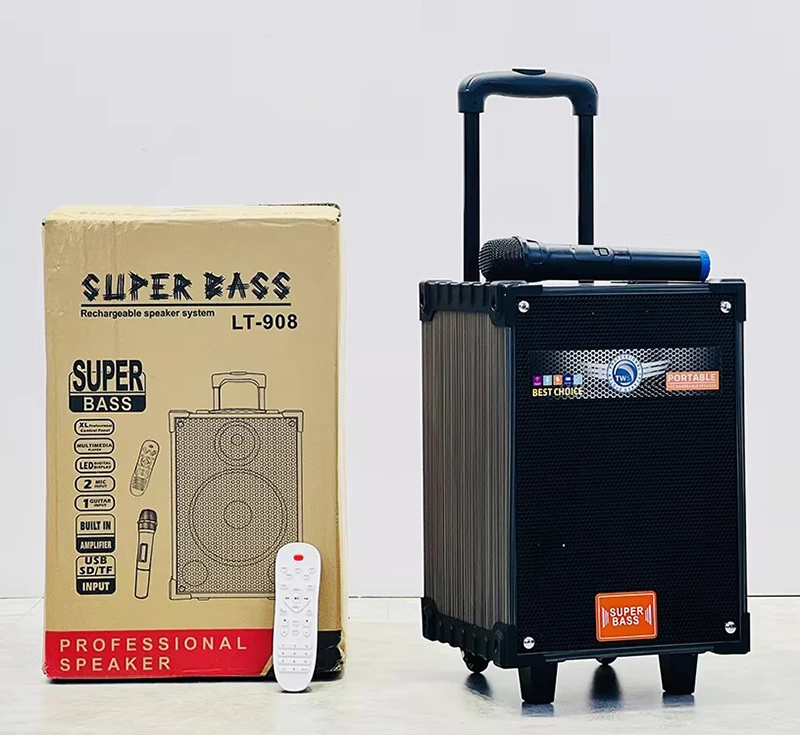 LT-908 Wooden Trolley Portable Bluetooths Speaker Concert DJ KTV Karaoke Mobile Phone Audio Player Mic Box Included