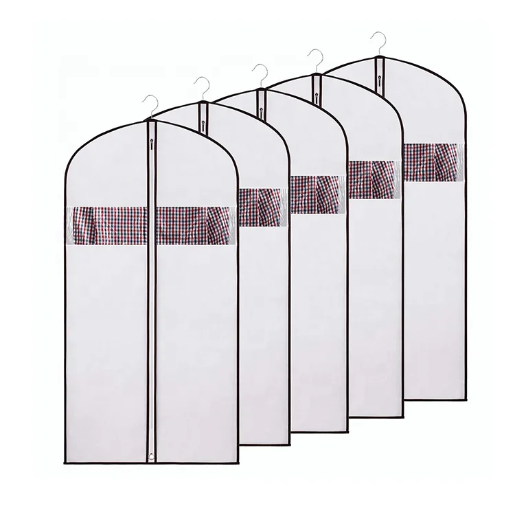 Set of 5 Custom Breathable White Cloth and PVC Garment Covers Dust and Packing Suit Bag Carriers for Storage Transportation