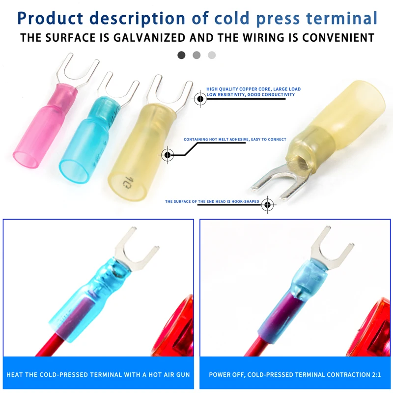 Sundimo Factory Wholesales Heat Shrink Fork Wire Connectors Waterproof Marine Automotive HS-SV Crimp Terminals