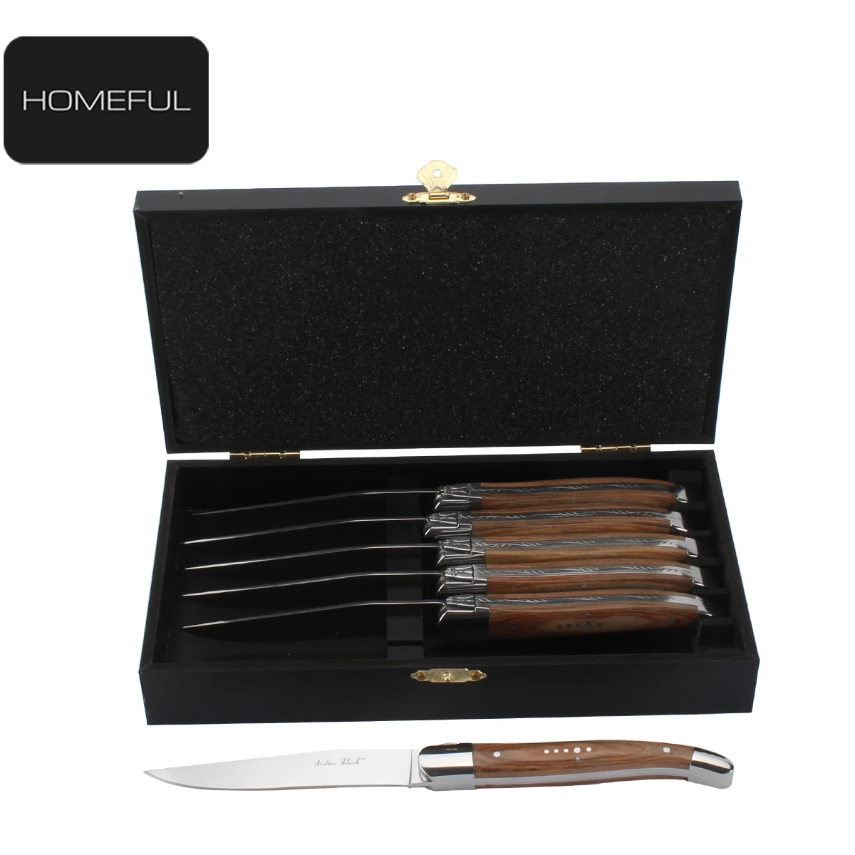 Laguiole Luxury Steak Knife with Cross Pin Rose Wood Handle Stainless Steel Flatware for Kitchen or Gifts
