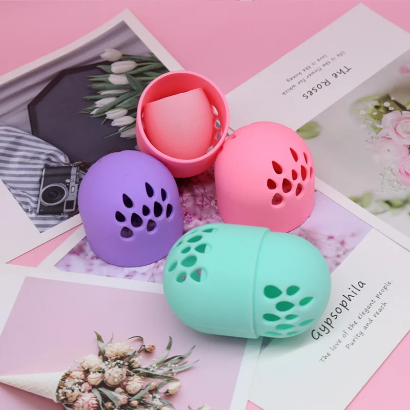Factory Makeup Powder Puff Soft Breathable Sponge Holder Beauty Egg Silicone Storage Travel Carrying Capsule