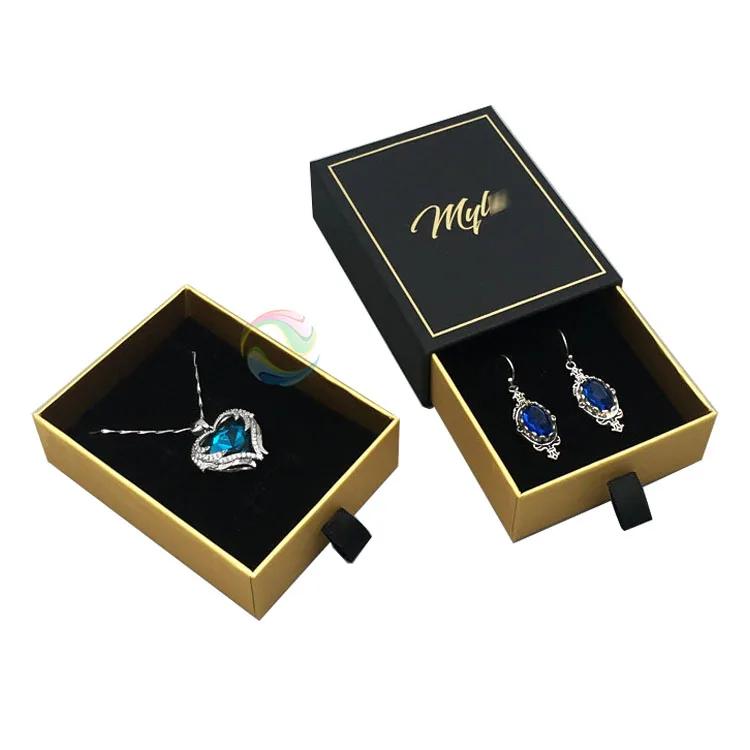 Wholesale Long Small Custom Black Paper Earring Jewellery Packaging Box With Gold LOGO