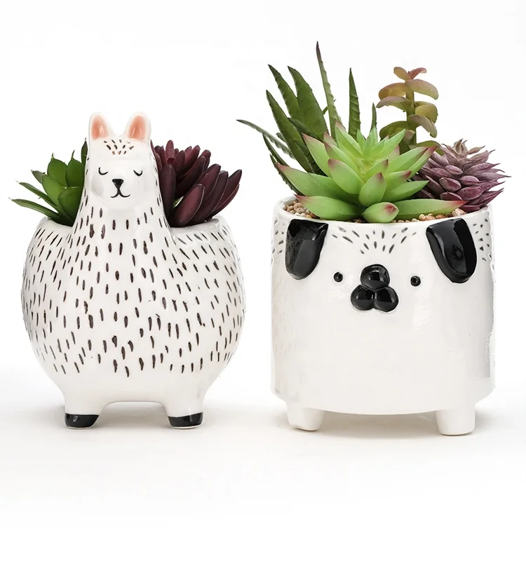 Best selling animal flower pots succulent plant pot customized plant alpaca planter ceramic planter