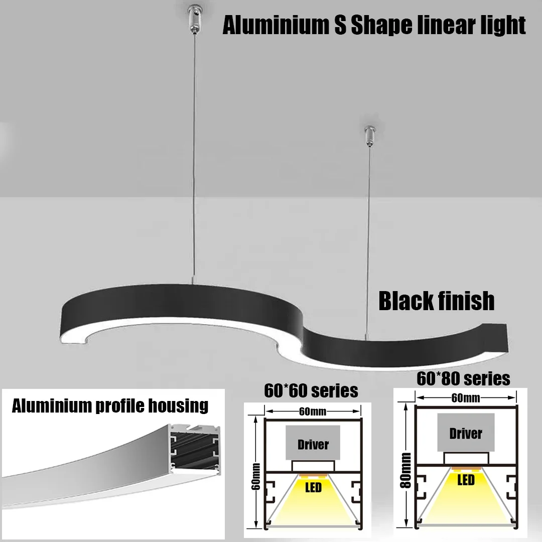 Customized S-Shaped Snake Wave LED Linear Light Chandelier 3000K-6000K Flicker-Free Suspension Lighting Office Pendant Lights