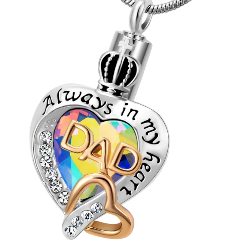 High Quality Always in my heart memorial cremation jewelry fashion ash urn pendant necklace,stainless steel snake chain,keepsake