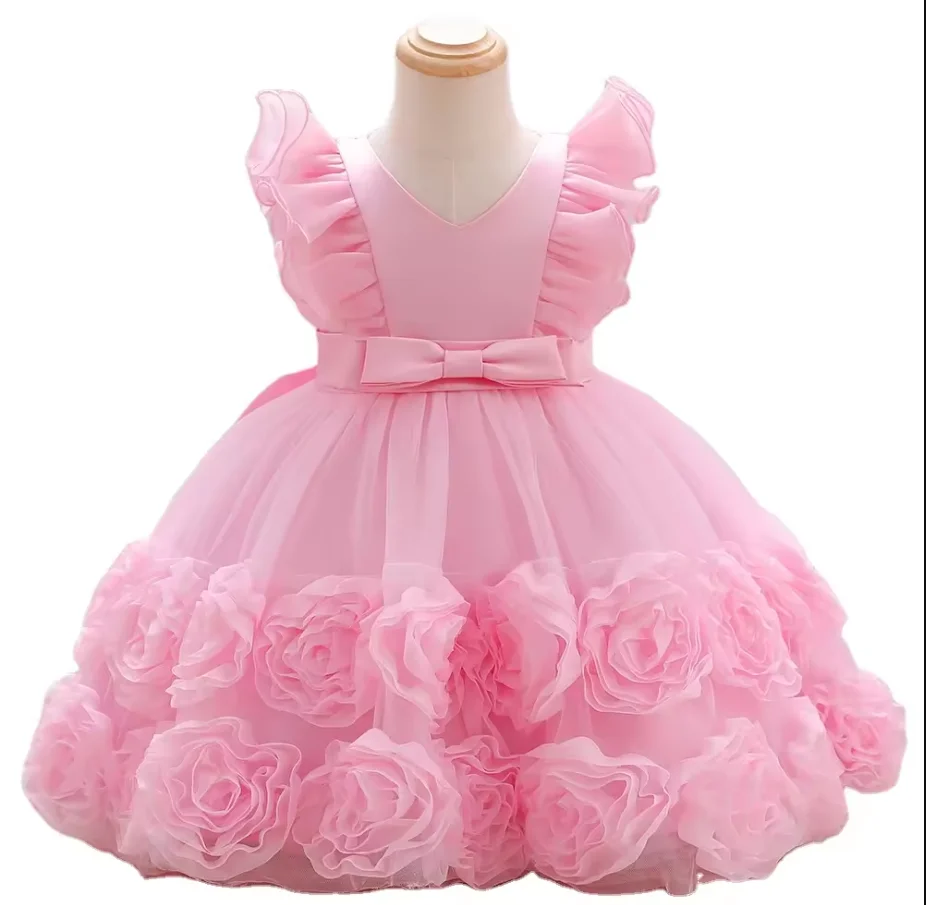 Classic O-Neckline Flower Girl Dress for Infants and Toddlers Long Taffeta for Formal Weddings and Parties