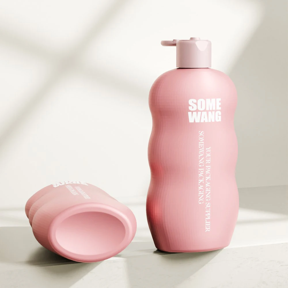500ML Skincare Packaging Pink Empty Plastic HDPE Cosmetic Body Lotion Bottle Unique Shape Hair Shampoo Bottle