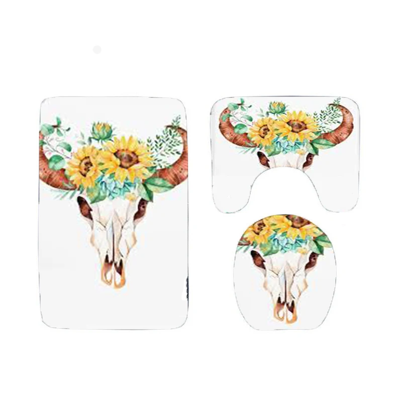 Оптовая продажа, Подарочная подушка для сиденья унитаза с монограммой, Цветочный Череп Быка, комплект из трех предметов