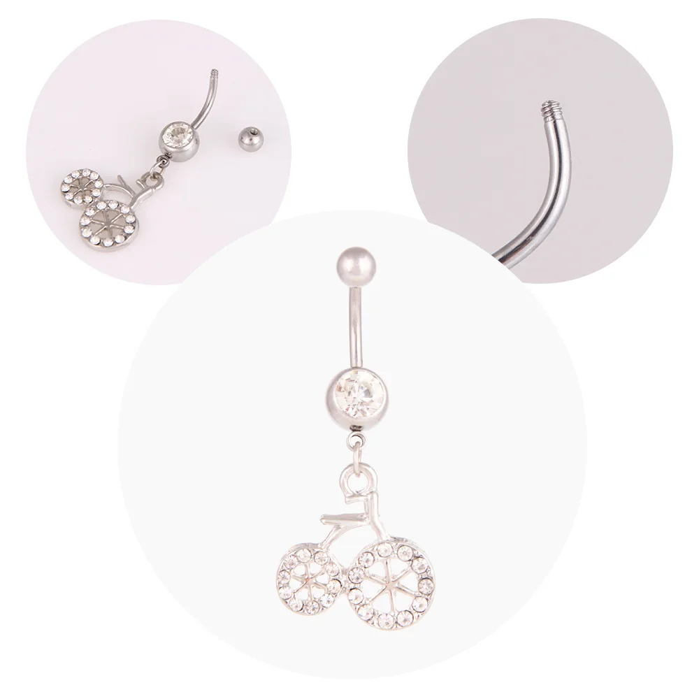 New bicycle diamond zircon navel ring pendant navel nail navel buckle body piercing jewelry wholesale