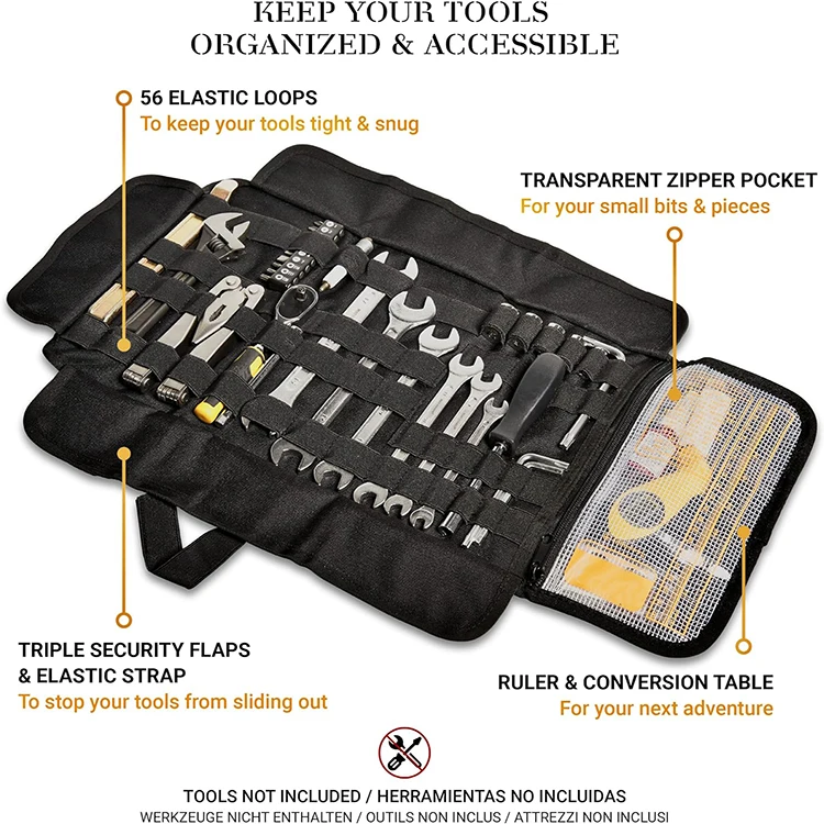 Heavy Duty and Waterproof Motorcycle Tool Roll Tool Bag with Hanger Hook