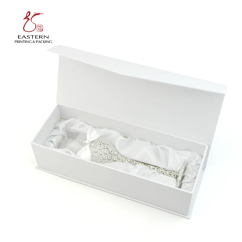 Magnetic closure pack glass cup wine cardboard paper box luxury satin lining gift paper package box with custom logo