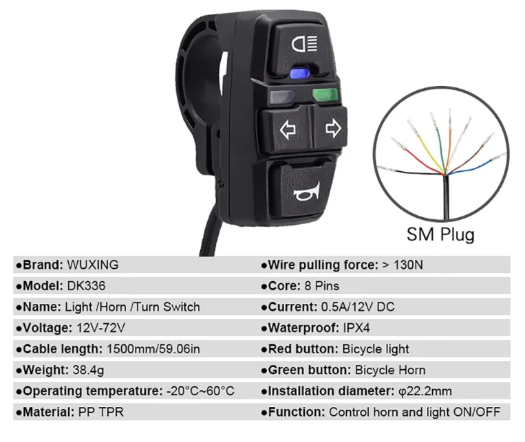 Wuxing DK336 Light Horn Switch For Electric Bike Motorbike Lamp and Horn Turn Signal Switch E-bike Accessories