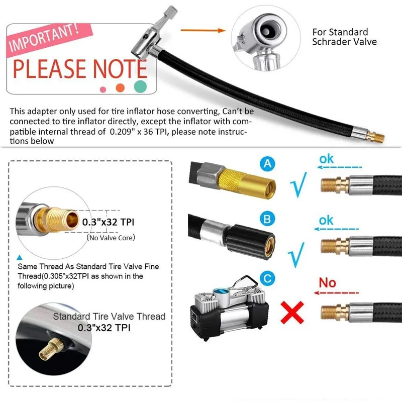 Car Tire Air Inflator Hose Inflatable Pump Extension Tube Adapter Twist Tyre Air Connection Locking Air Chuck Bike Motorcycle
