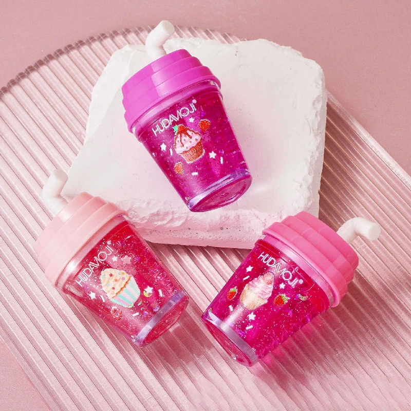 24 Pcs/Box 6 Color New Cartoon Dessert Milk Tea Lip Gloss Pearl Glitter Lip Glaze Cute Girls Lip Tint Makeup