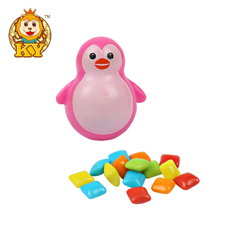 Manufacturer wholesale plastic funny penguin toys with colorful chewy bubble gum