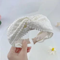 French Retro Fresh Temperament Knotted Pearl Fabric Headband Hair Clip  Cure Hair Accessories