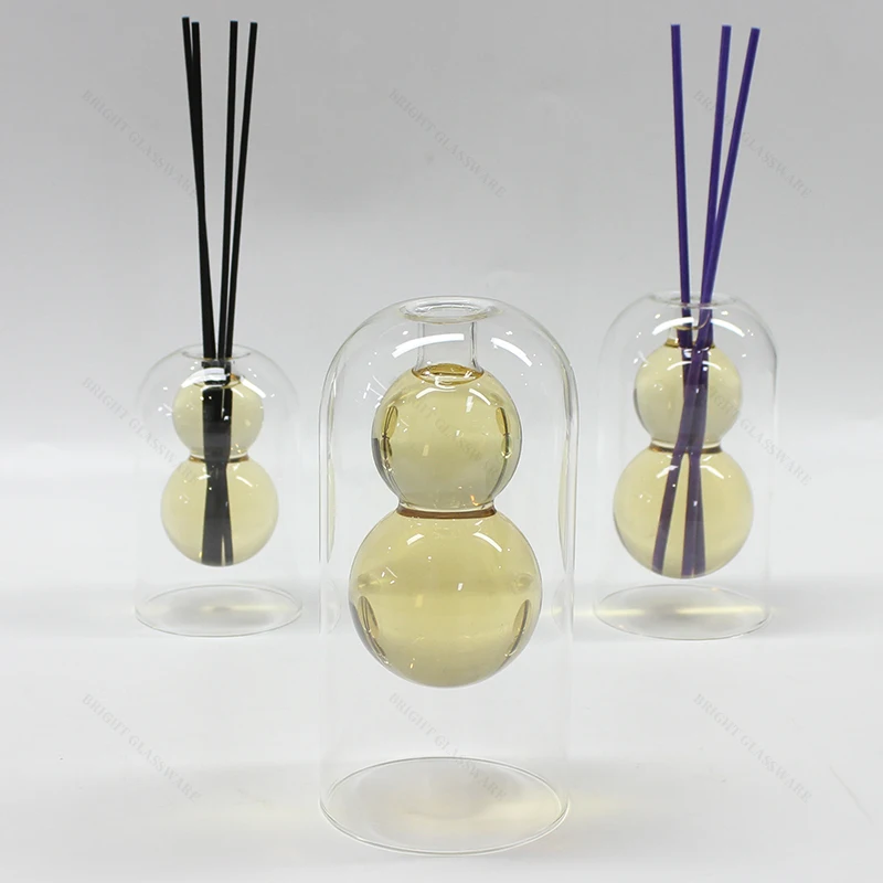 Luxury Double Layer Aroma Scents Fragrance Bottles Double Wall Aromatherapy Empty Borosilicate Glass Reed Diffuser Bottles