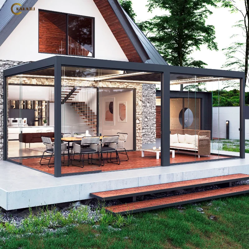 KAKADU Aluminium electric pergola with canopy System Wall-Mounted Metal Brackets for Gazebo Outdoor Pergola