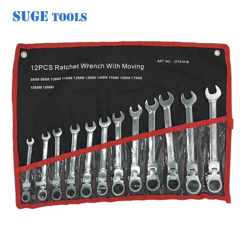 SUGETOOLS  flexible head rachet and crowfoot wrench set hand tool bag set