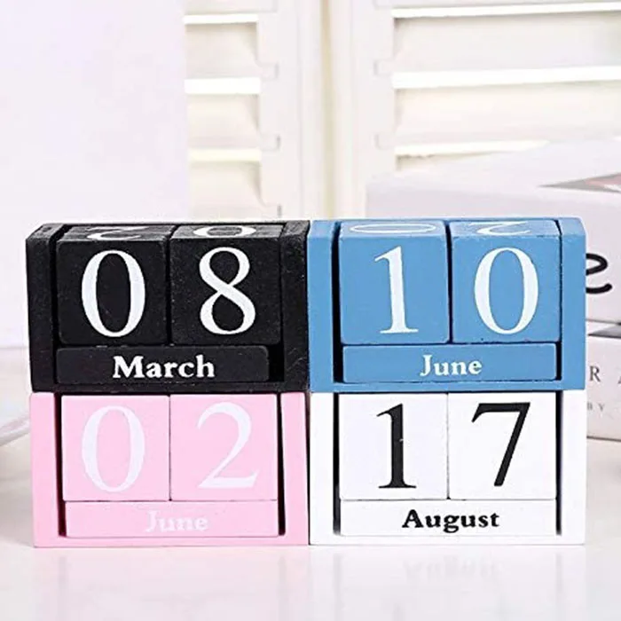 Wholesale Vintage Creative Wooden Cubes Daily Perpetual Desktop Calendar Living Room Decoration