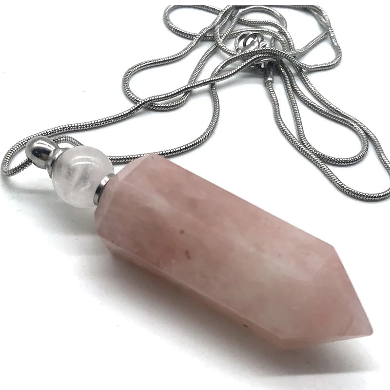Wholesale Natural Crystal Rose Quartz Crystal Points Gemstone  Hexagonal Crystal Pendant