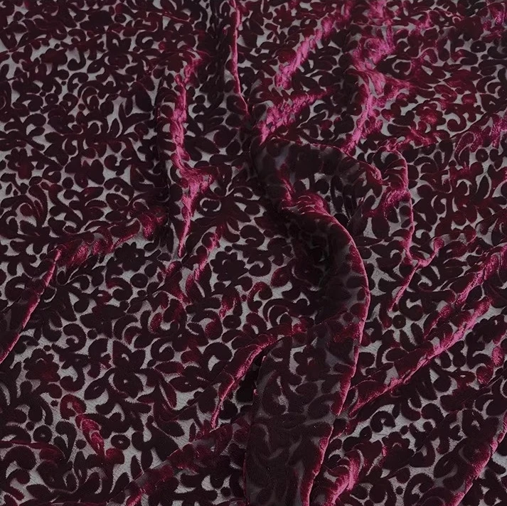 Direct sales from China factory wholesale price 10mm pure silk velvet Suzhou garden style rotten flower fabric for clothing