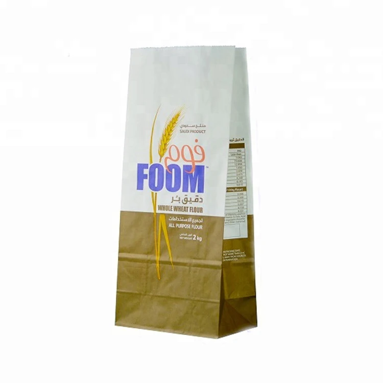 Stand Up Food Package Coconut Flour Kraft Moisture Proof Flour Packaging Paper Bag
