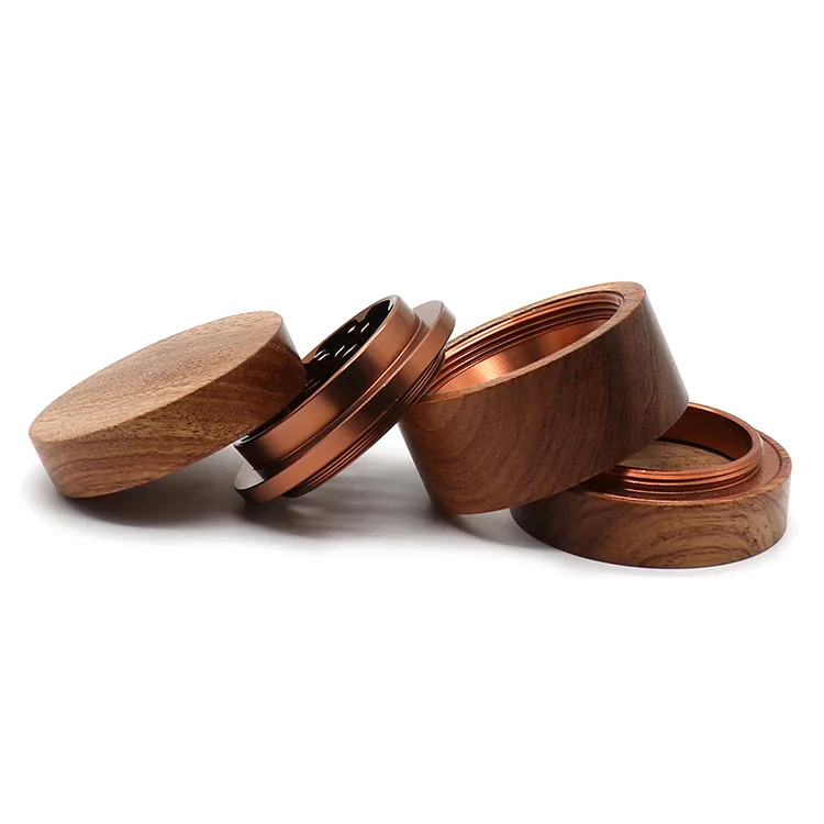MUXIANG Custom logo wooden hand tobacco grinder  herb  elegant shape 4 pieces 60mm crusher