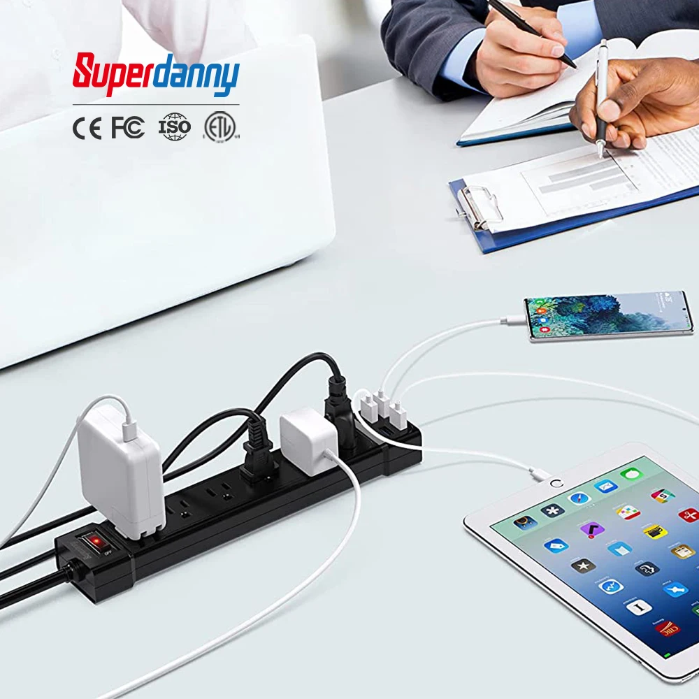 SUPERDANNY electrical plugs Surge Protector Power Strip125 Volts  AC Outlet  USB power extension socket