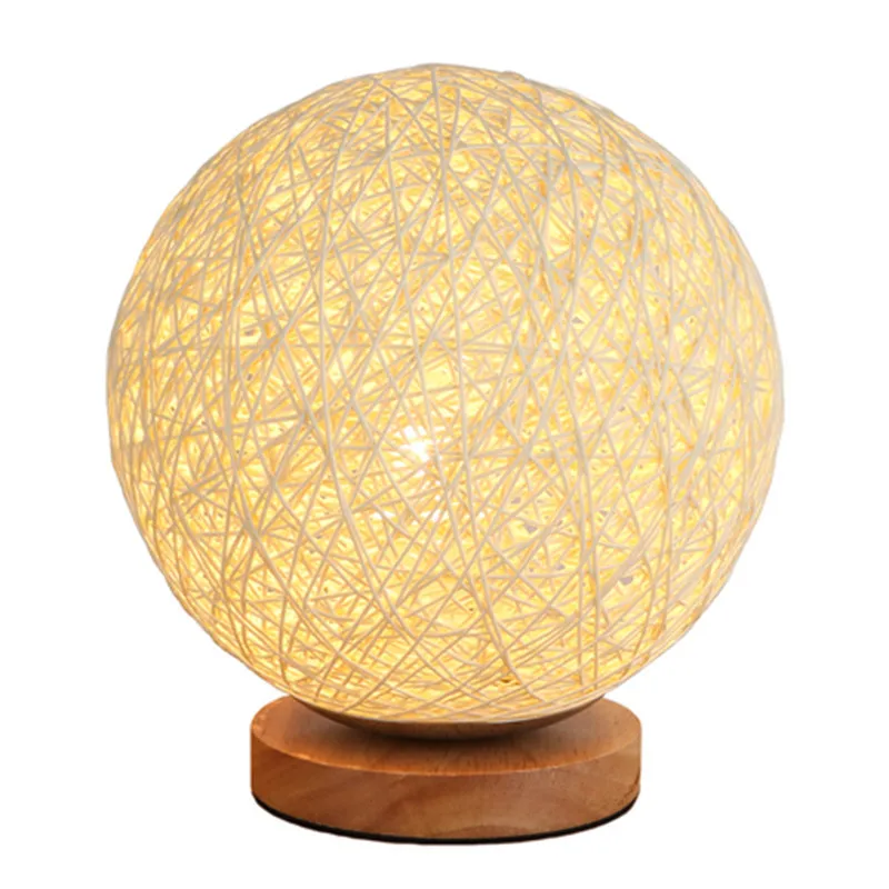 Round Wood Bedside Lamp. Rattan Ball Lampshade. Minimalist Solid Wood. USB Decorative Night Light. Mood Desk Lamp for Home Decor