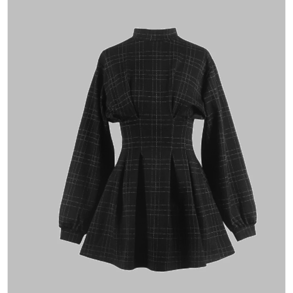 2021 Plaid Short Sexy Gothic Dress VD1685 Long Sleeve Summer Sundress Gothic Black Dress robe sexy femme