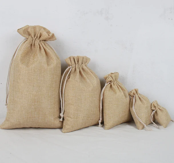 custom printing logo burlap bag food grade packaging jute drawstring bag nature color CMYK for dry food weeds coffee bean