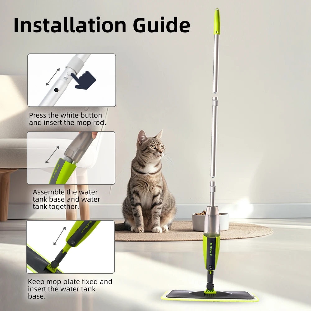 DARIS Easy Clean Magic Microfiber Mops Cleaning Spray Floor Mop with Aluminium Long Handle