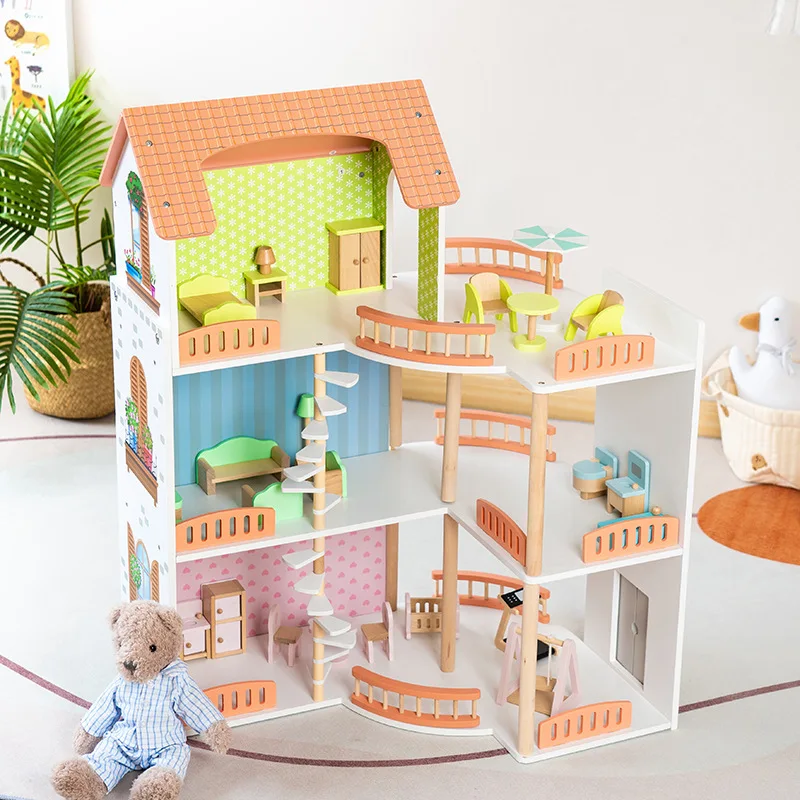 Wooden Furnished Luxury Villa Toys Large Doll House Pretend Toys