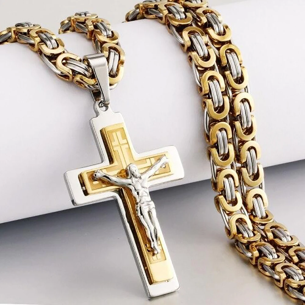 Delicate Stainless Steel Jesus Catholic Cross Pendants Necklace