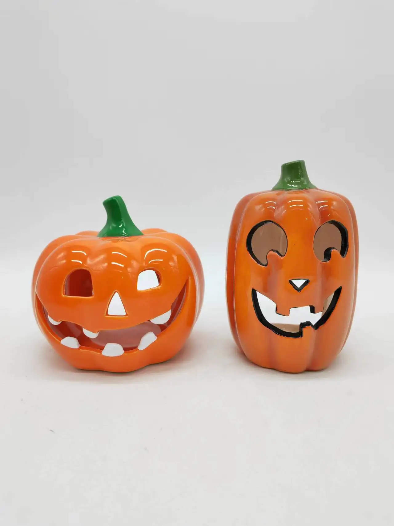 Handmade personalized ceramic pumpkins wholesale light up christmas ornaments halloween pumpkin light with pinstripe LED light