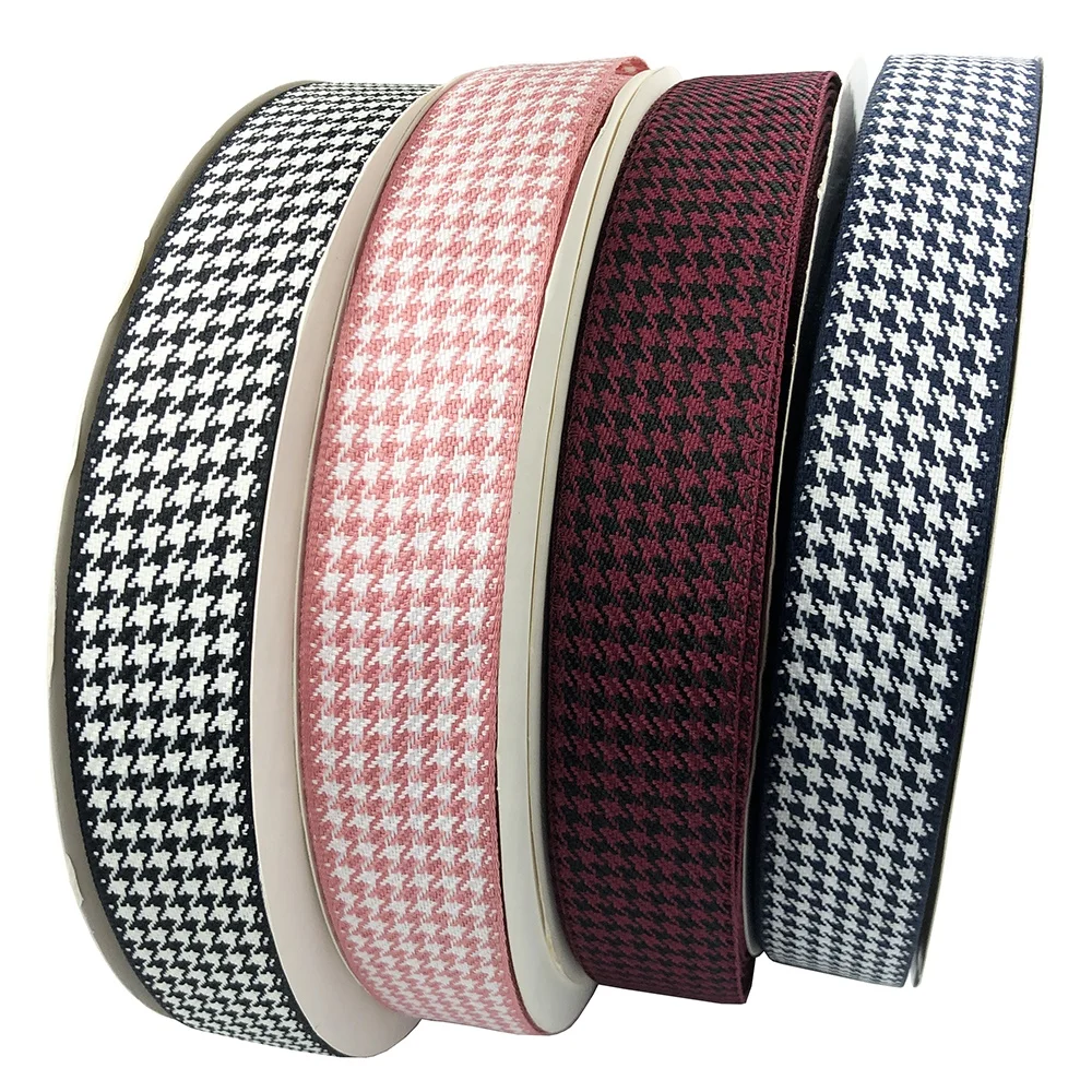 Custom colors Houndstooth check fabric Webbing Double Sided Polyester dog tooth Jacquard Webbing