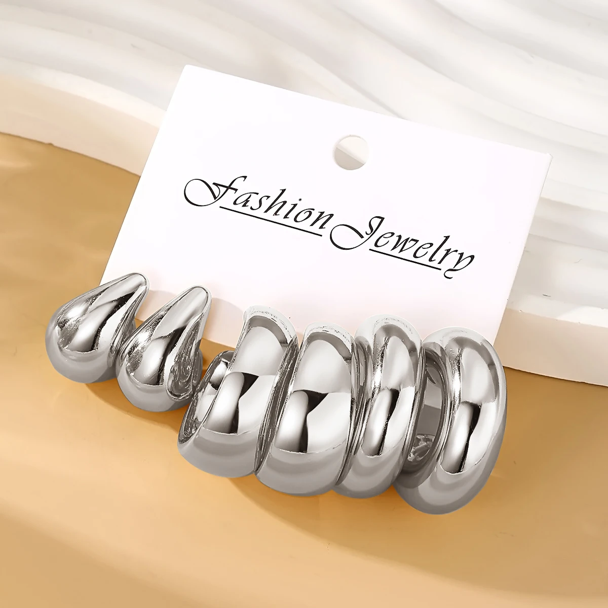 New Fashion 3pcs/set Gold Silver C shape Big Water Drop Hoop Earrings Set For Women Jewelry Party Gift Punk Stud Earrings