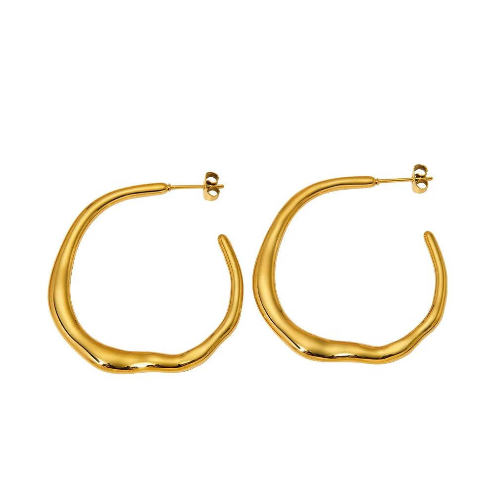 Retro 18K Gold Silver Plated Texture Big Hoop Earrings Non Tarnish Stainless Steel Vintage Hoop Earrings Jewelry