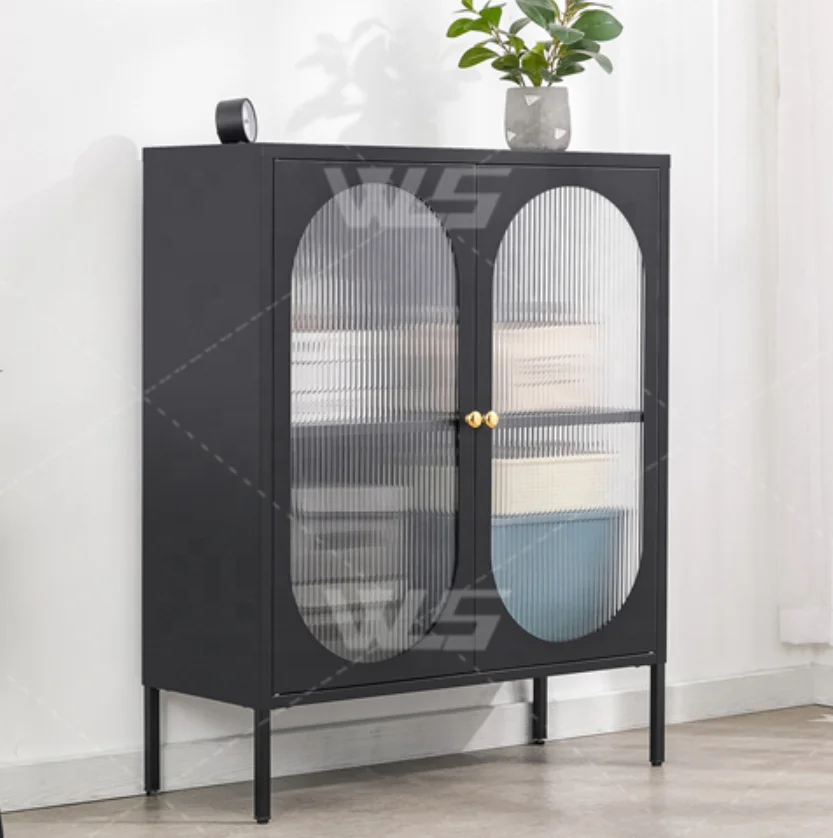 durable metal steel cabinet storage locker with glass door for living room