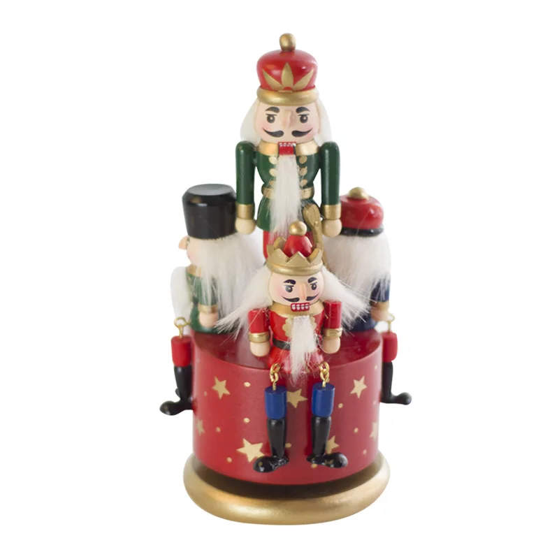 Red wooden nuctcrackers musical  rotating home decoration Music box for family