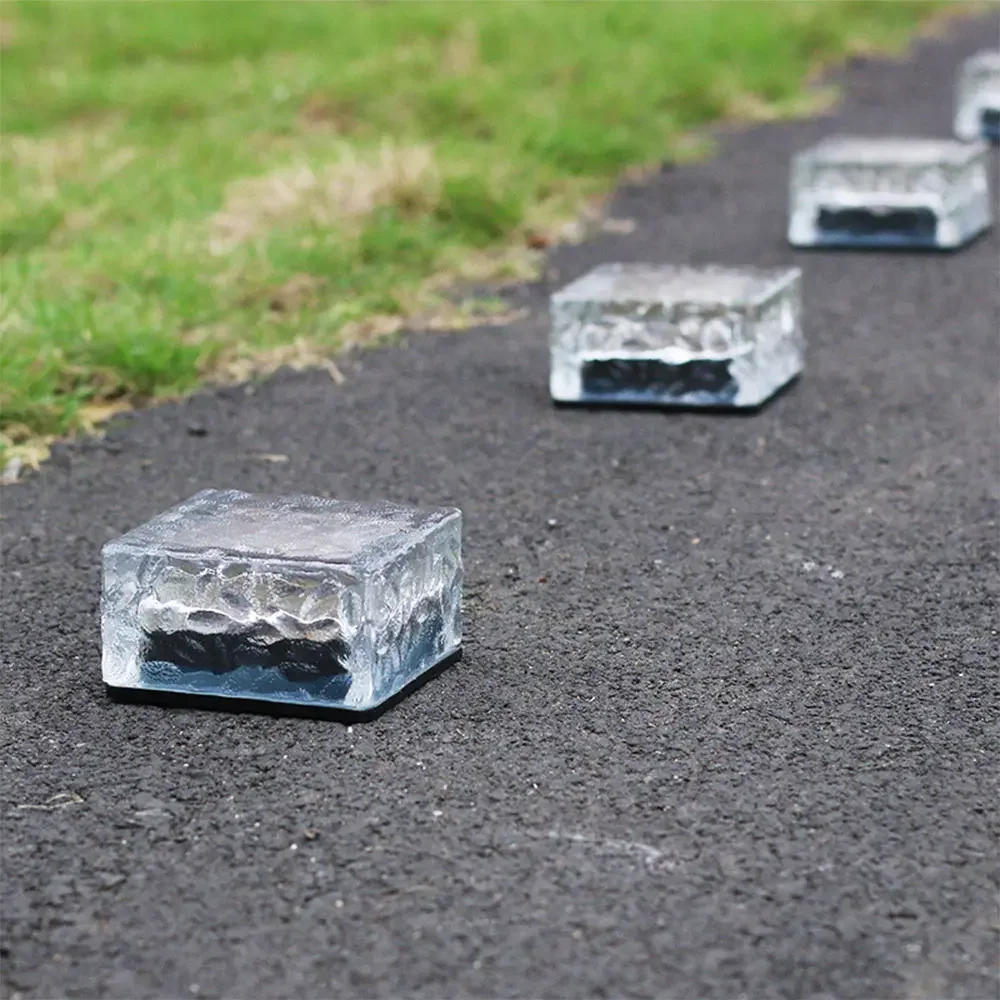 Solar Brick Lights, Glass Outdoor Waterproof Rgb Led Brick Paver Lights Landscape Lighting for Garden Patio Pathway