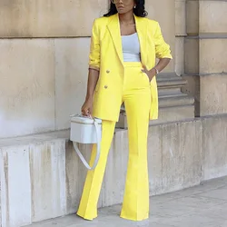 Caiheng blazers ladies women suits business attire casual solid two piece sets clothes blazer set for women office formal