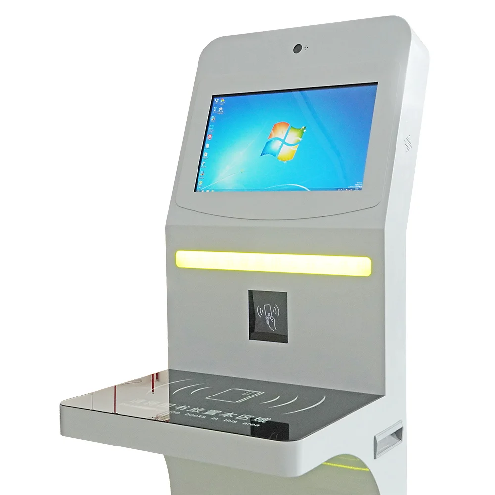 China Factory OEM Unmanned 21.5 Inch Touch Screen Library Book Return Self Service Kiosk with Barcode Scanner