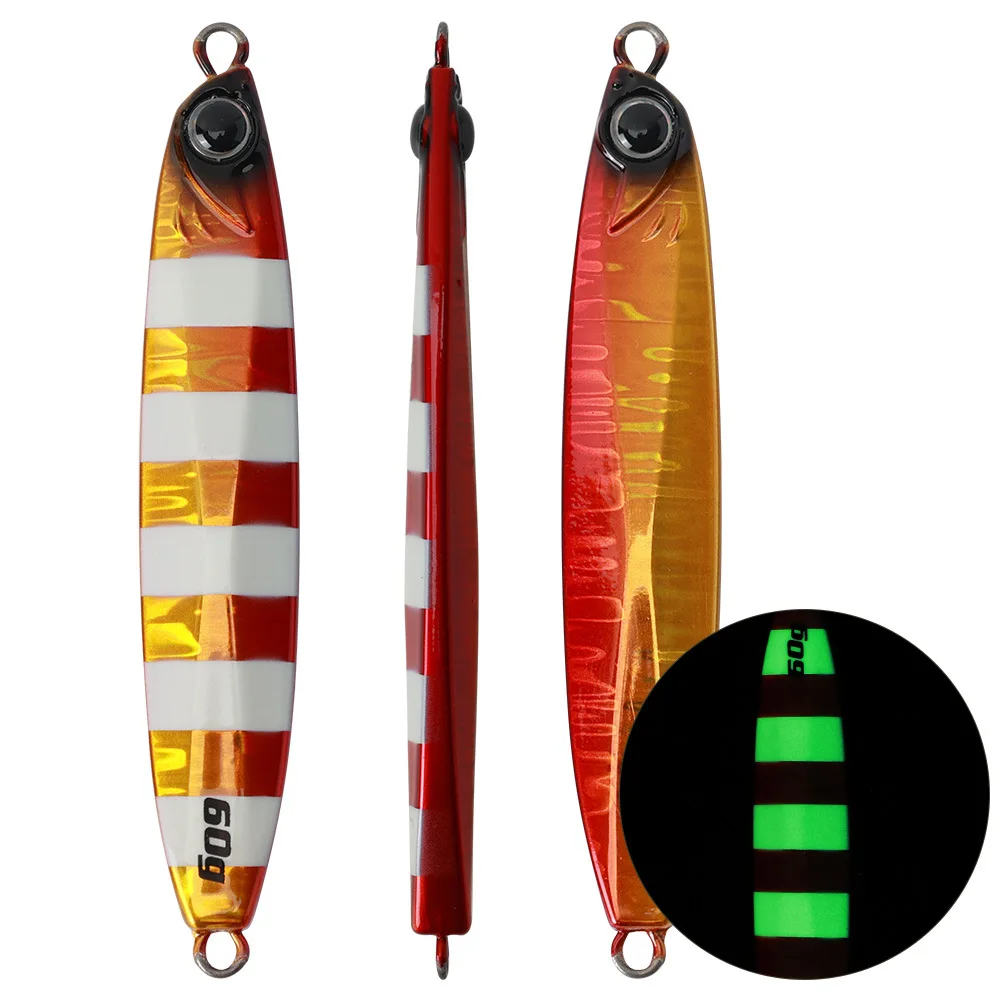 OEM Slow Pitch Jigs Lure 35g 45g 60g 80g 100g Luminous Lead Metal Bait 3D Eye Lifelike Swimbait Boat Saltwater Jig Fishing Lure