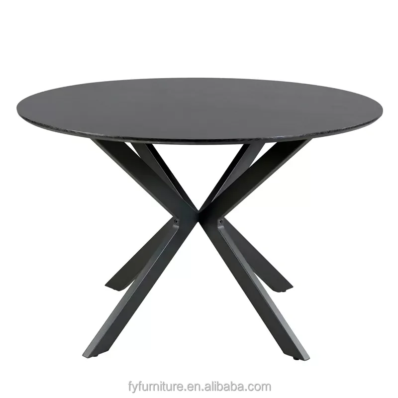 Scandinavian Rustic Style Round Wooden Tabletop Dining Table with Metal Legs for Hotel Dining Room