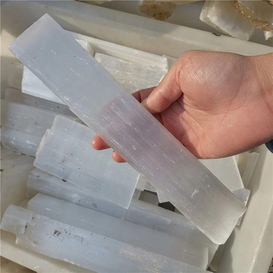 Wholesale natural rough semi-precious crystal crystal clear gypsum white selenite slice