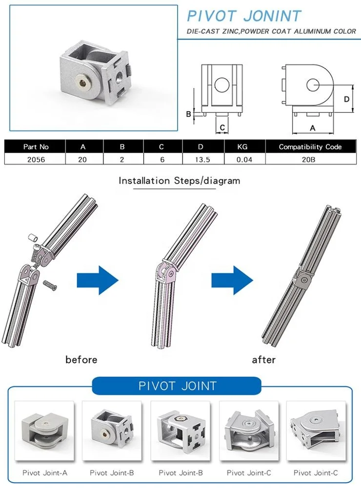2056 20B Zinc Pivot Joint top quality metal connecting brackets Pivot Joint for industrial aluminium profile Corner Angle Joint