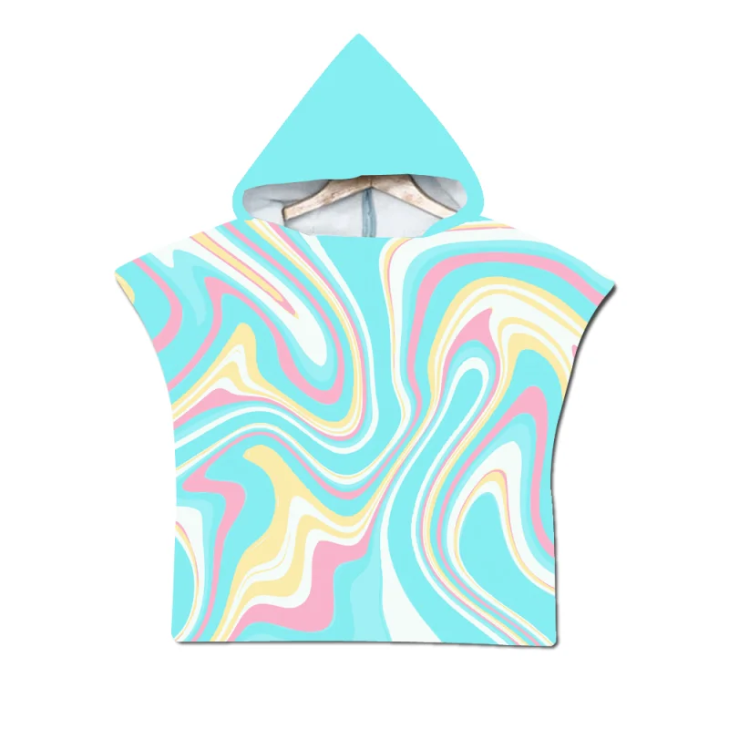 Kids  liquid water pattern Printed Quick Drying Microfiber Hooded Poncho Beach Towel