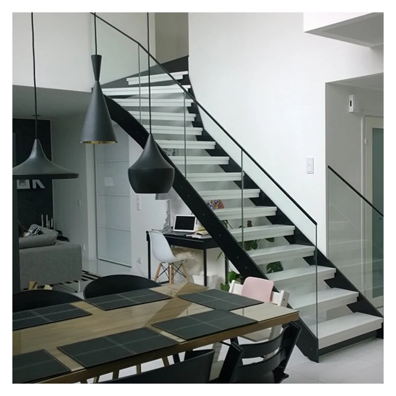 Alucasa Solid Wood Step Straight Staircase With Stainless Steel Cable Railing For Villa